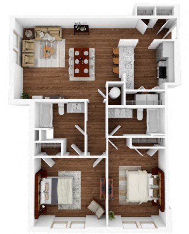Floor plan for 2 beds, 2 baths, 1117 sqft